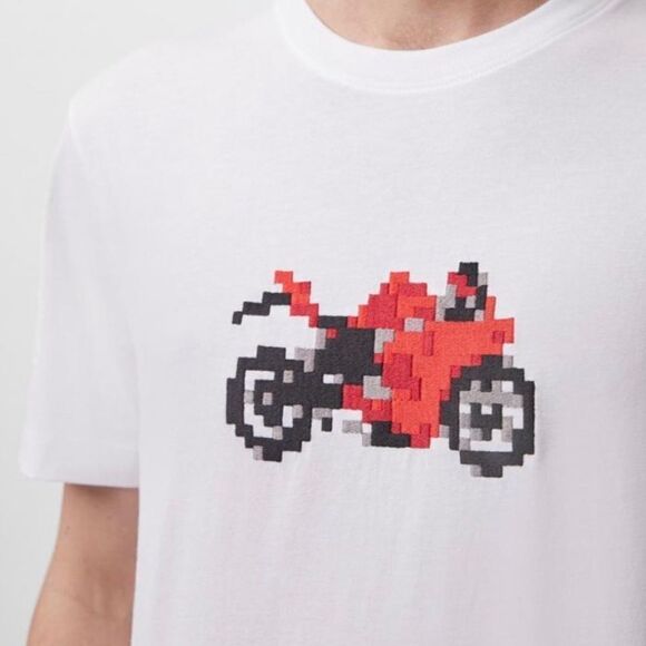 French Connection Embroidered Pixel Motorcycle TShirt NWT - Picture 2 of 12